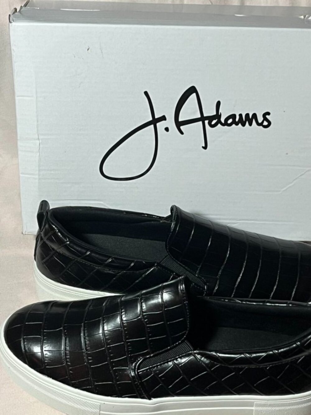 J Adams Shoes Womens 11 Croc Embossed Slip On Loafers Black Faux Leather Casual